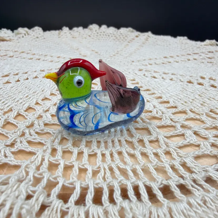 🐞Vtg Miniature Hand Blown Art Glass Duck Figurine 1.5x1”