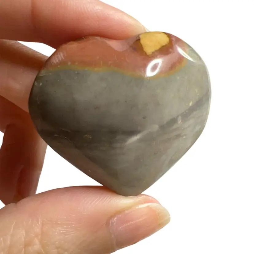 #01 - Polychrome Grey Jasper Heart Palm Stone
