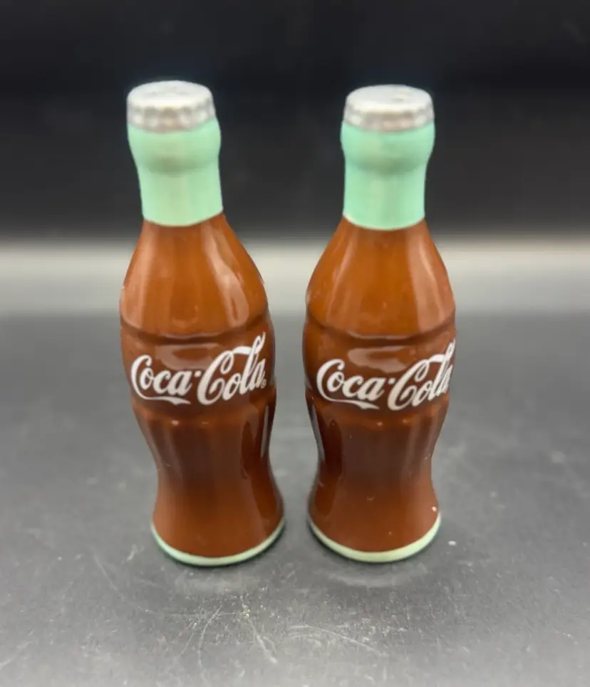 Set Of Vintage Ceramic Coca Cola Bottle Salt & Pepper Shakers 5”