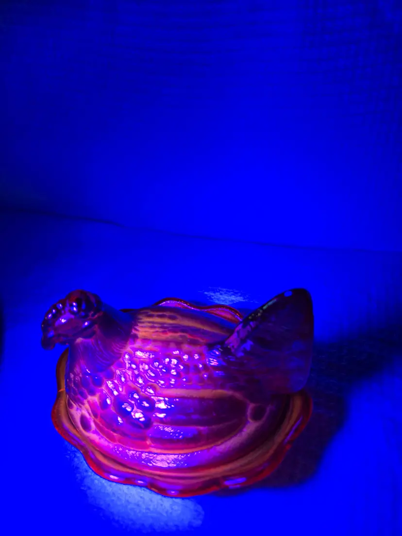 Vintage 1970's Fenton Ruby Red Carnival Glass "Hen On Nest" Covered Dish - 5 1/2" x 4 1/2"-