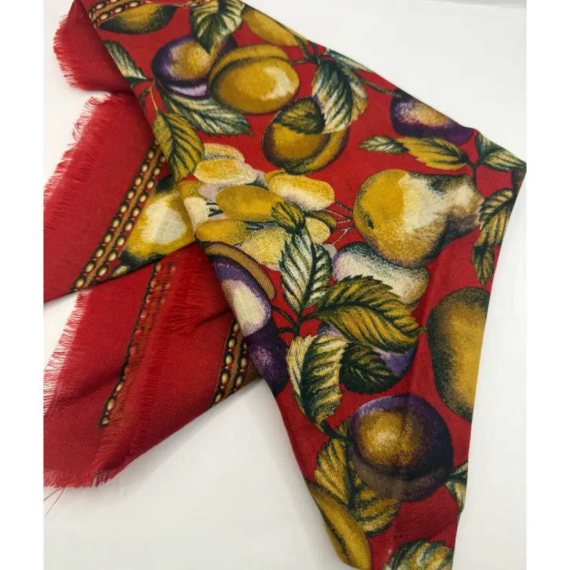 Club7 Echo Plums & Pears Red Wool Fruit Scarf 30”