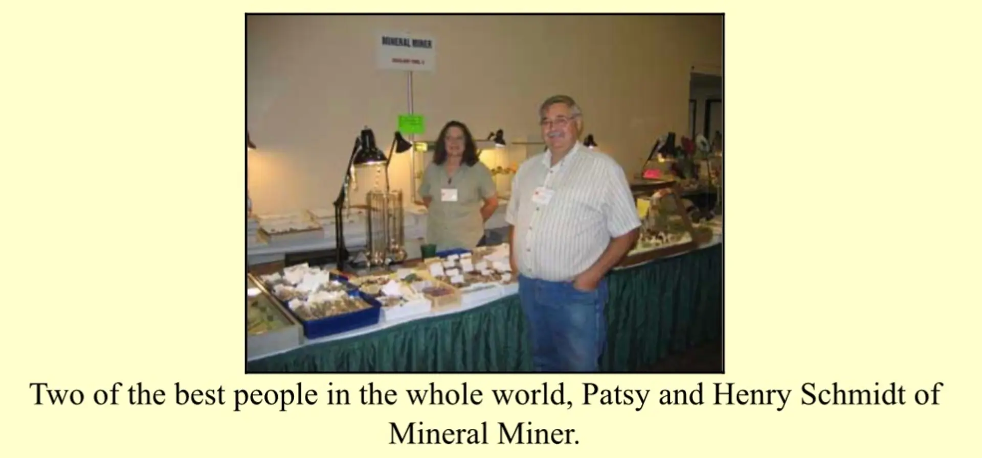 Patsy and Henry Schmidt with their mineral collection