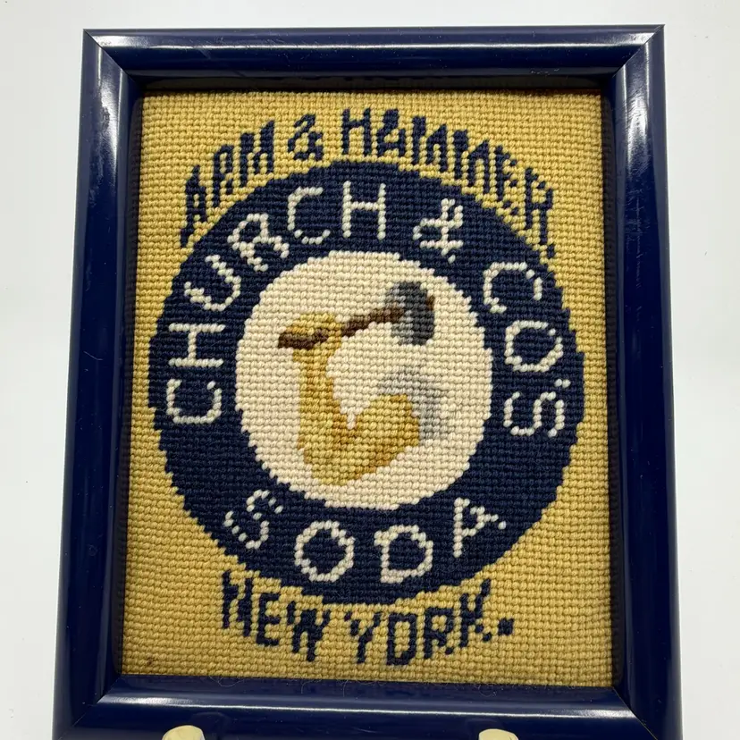 Framed Arm & Hammer Baking Soda Cross-Stitch - Vtg Kitchen Decor