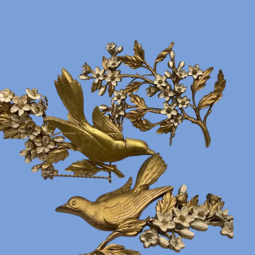#021- 3pc Bird Wall Decor  Syrocco Sparrow On Dogwood Branch By Home Interiors USA 1967