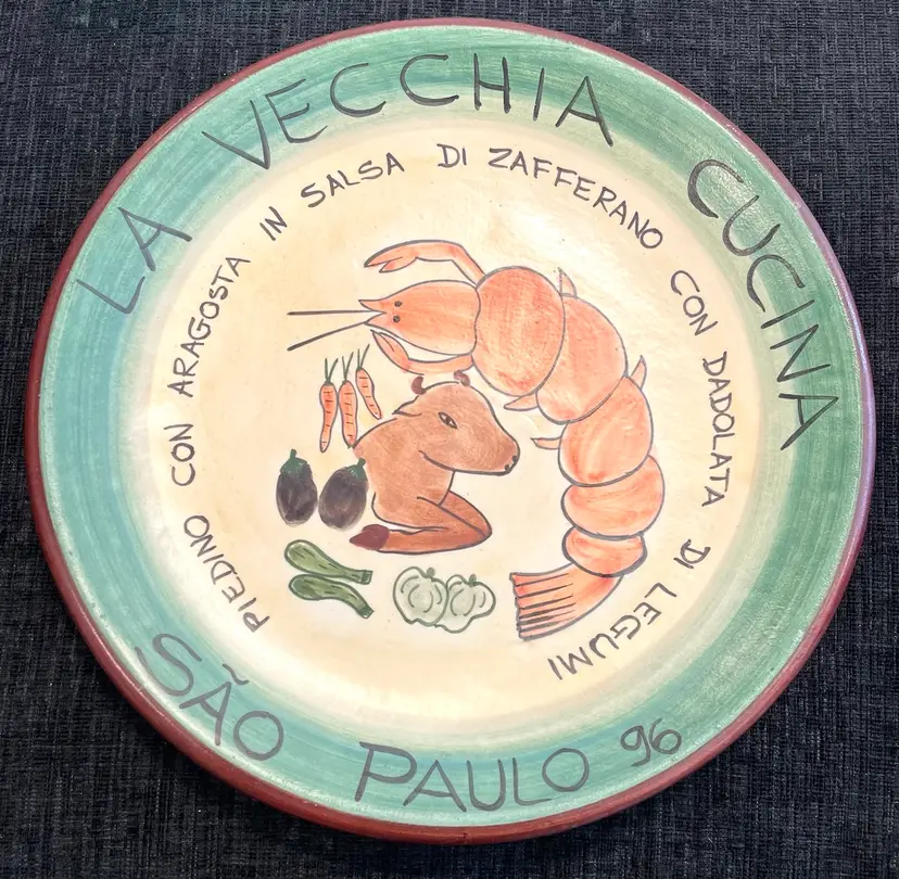 Vintage Boa Lembranca Plate 1996 La Vecchia Cucina Sao Paulo Brazil Hand Painted