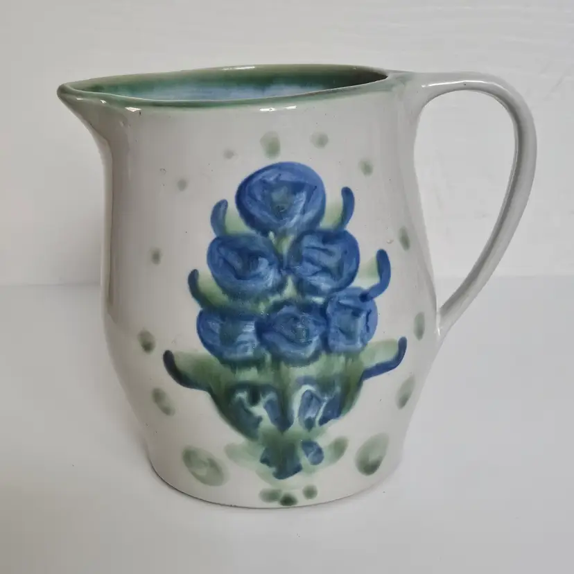 M A Hadley Pottery Pitcher Blueberry Jug 6.5” Vintage Kentucky USA Signed