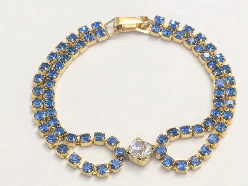 Vintage Blue Rhinestone Gold Tone Bracelet Jewelry