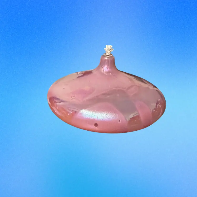 Hand Blown Pink Art Glass Oil Lamp.