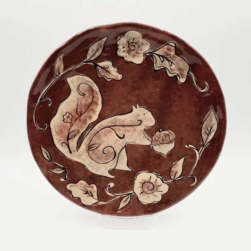 Certified International Susan Winget Squirrel Acorn Plate Rust Gold