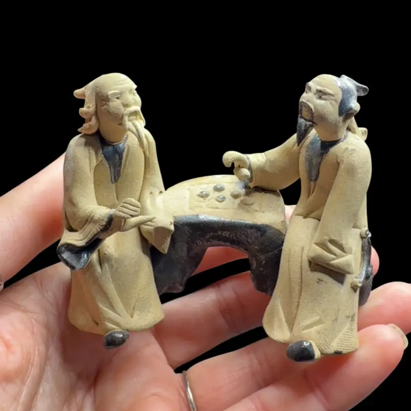 Vintage Mud Men Sculpture Men Playing Game