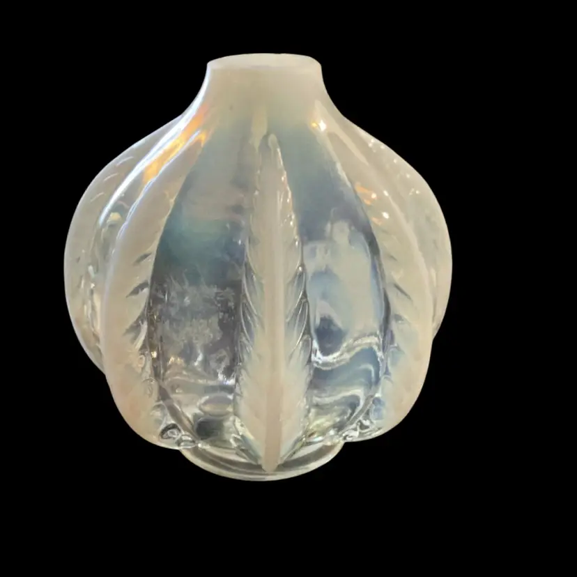 Vintage Fenton Opalescent Feather Melon Perfume Bottle No Stopper