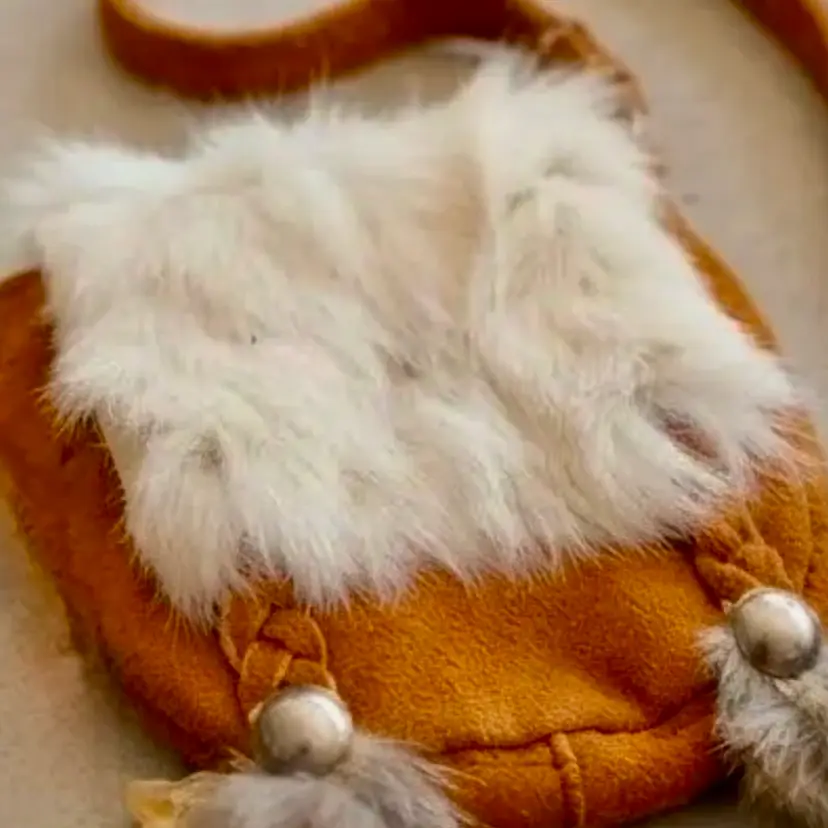 Vintage Mexican Suede and Rabbit Fur Crossbody Bag