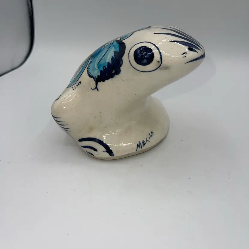 27-Mexican Pottery FROG Hand Painted Glazed Figurine  Approx. 4 X 5 Inches