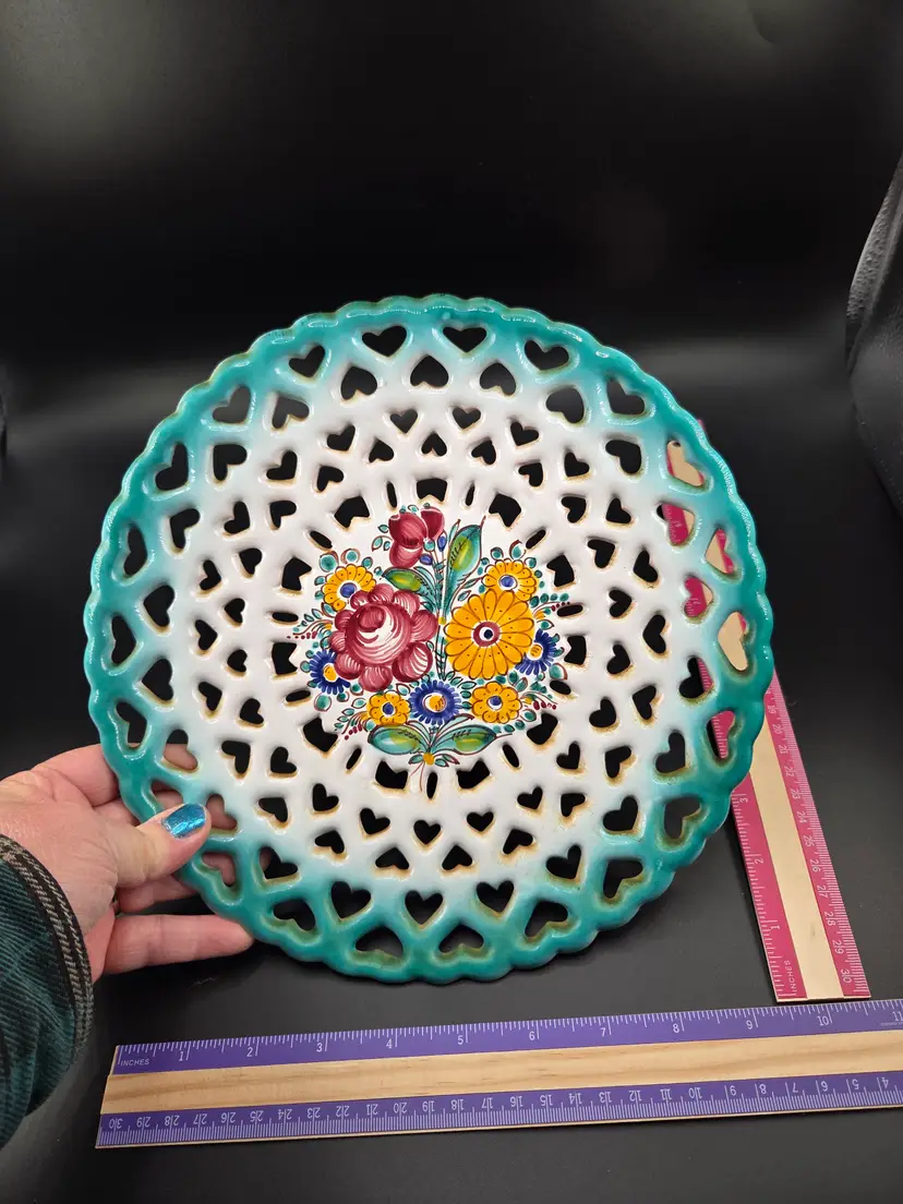 Hand-painted Czechoslovakian folk pottery plate