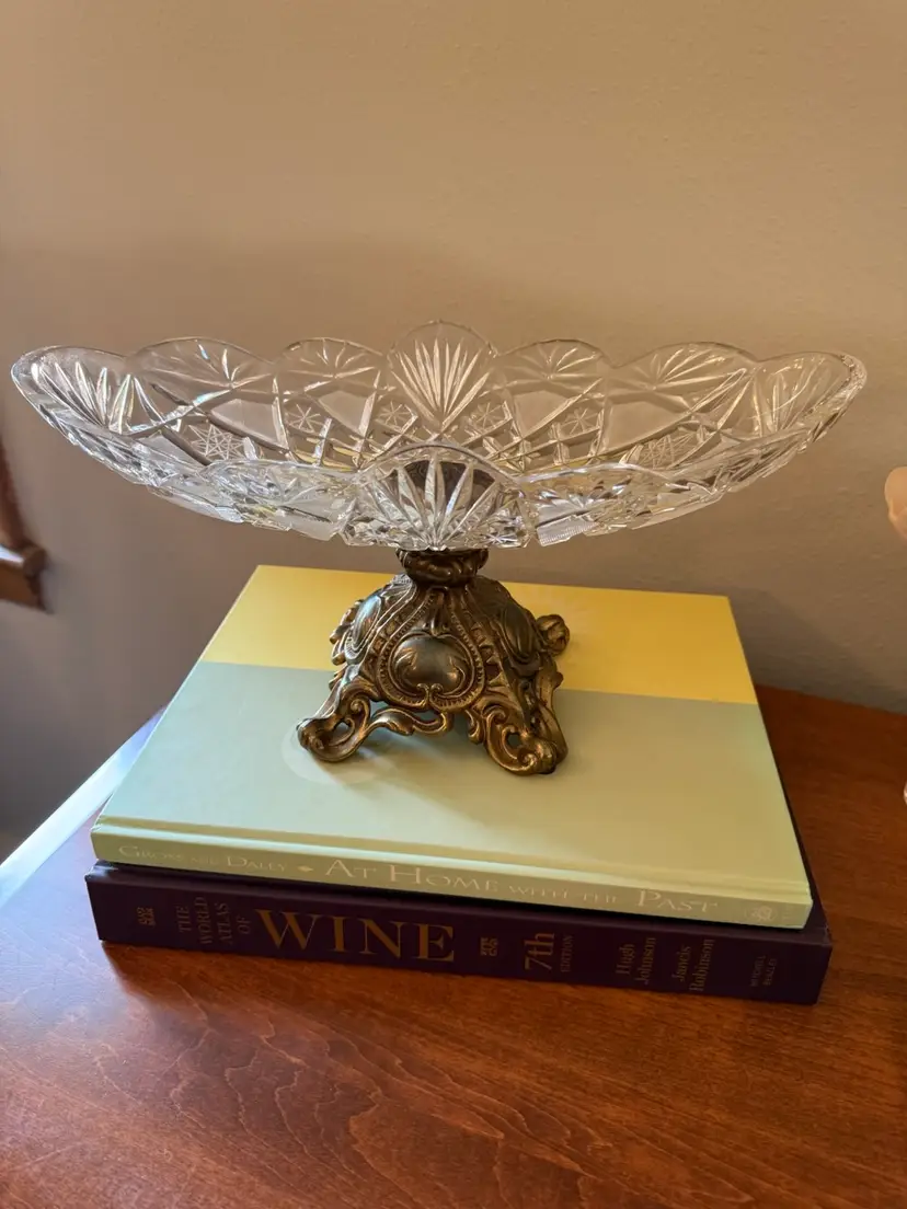 ☀️6-3/4” H x 13-1/4” W Vintage Crystal Pedestal Bowl