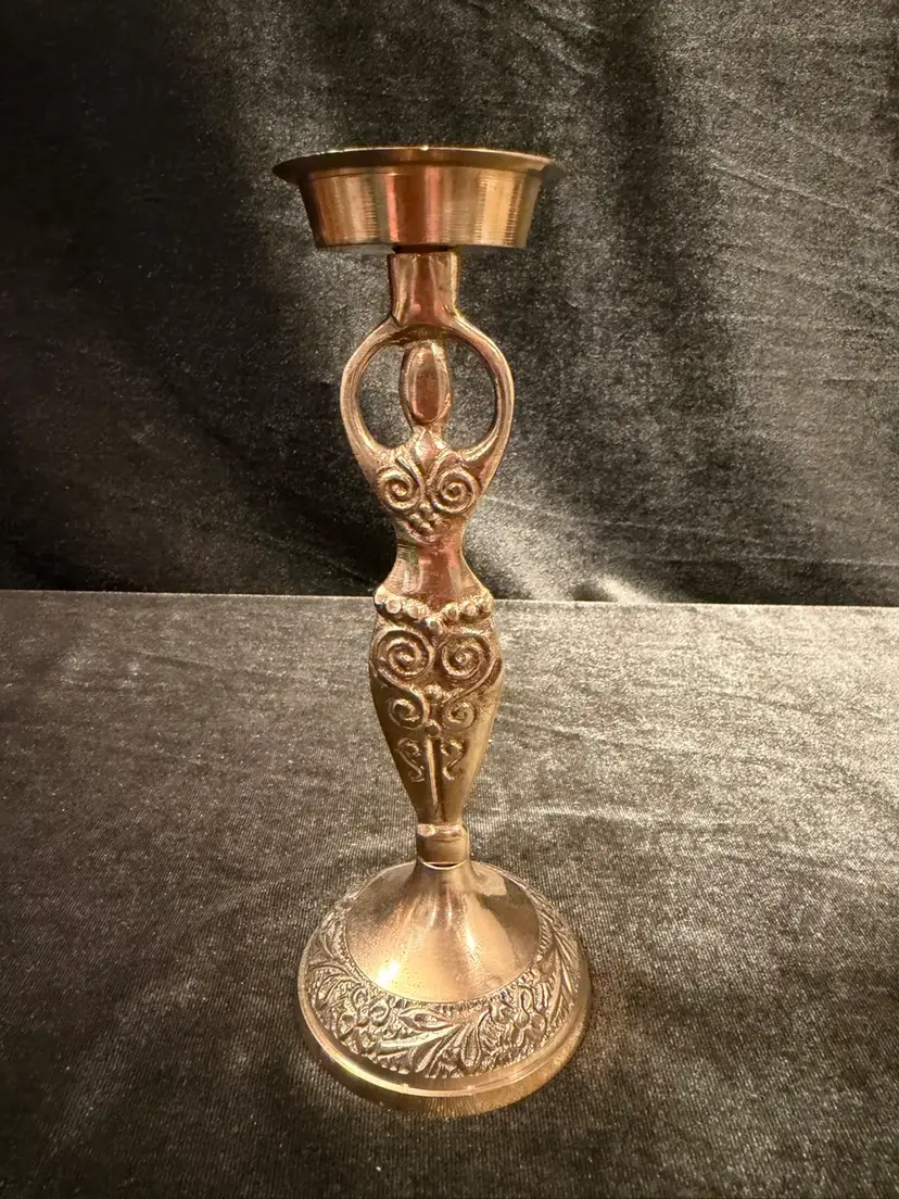 Vintage Brass Goddess Figural Incense Burner / Candle Holder
