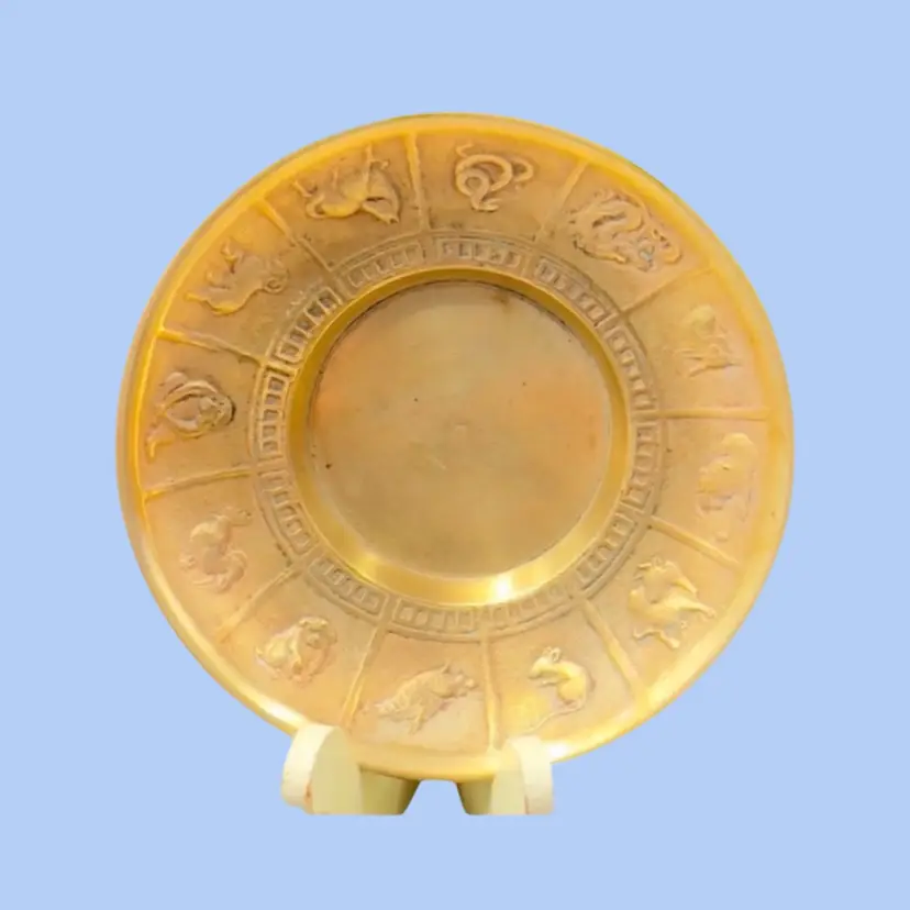 #106- Brass Trinket Dish Zodiac Incense Candle Holder Made In Korea
