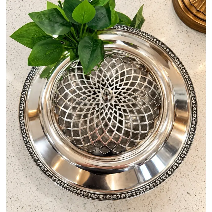 😻 Antique Forbes Silver Co. Carolina Rose 3040 Silverplate Flower Frog Centerpiece – 12”