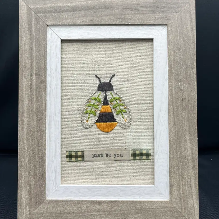Made By Me Hand Embroidered “Just Be You” Framed Art 8.5” x 6.5”