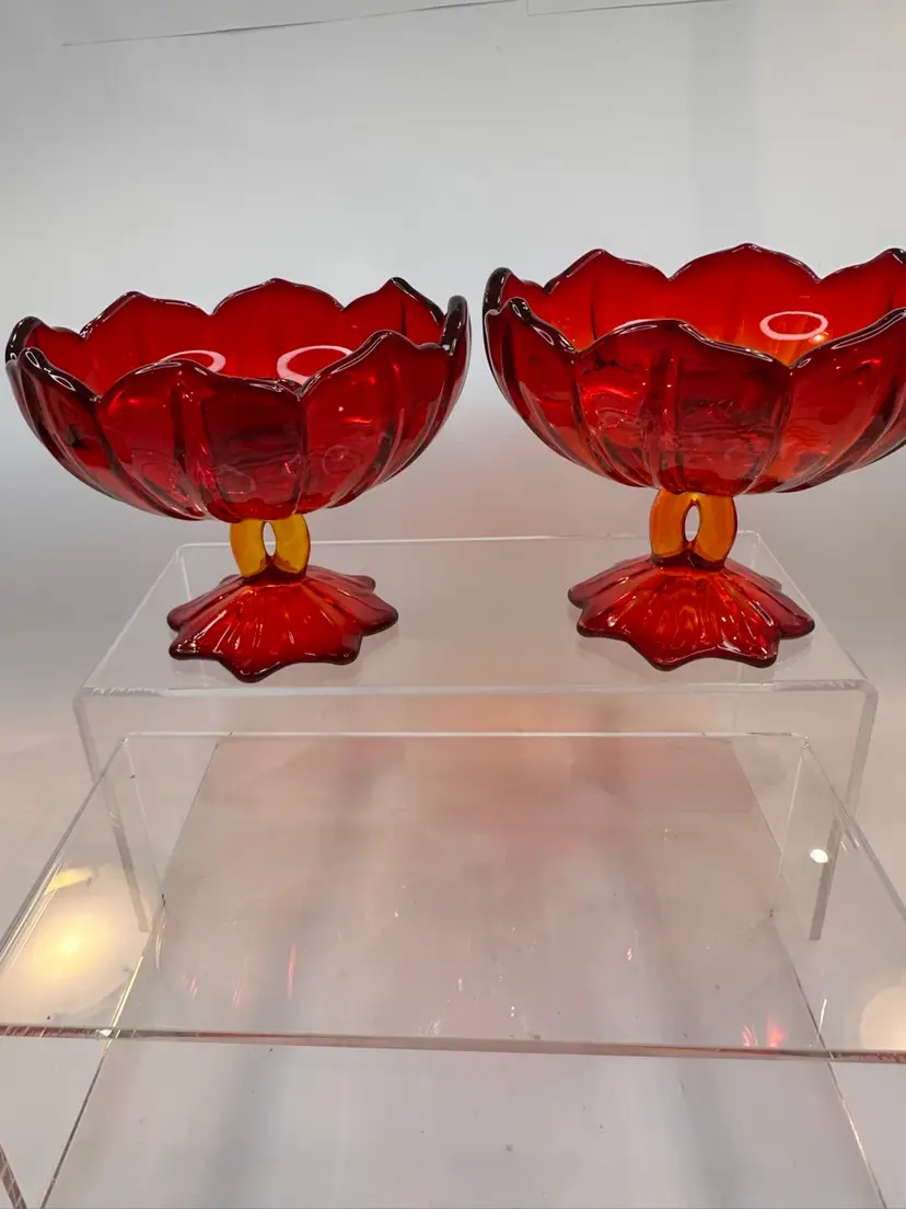 Fenton Amberina Lotus Candleholders — Pair
