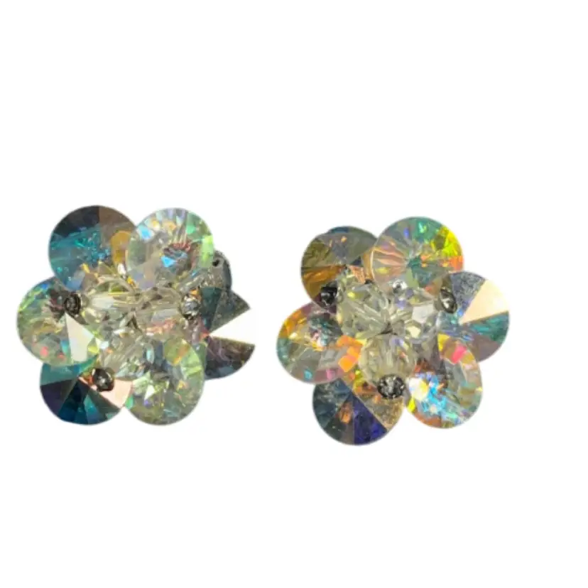 Vendome AB Rivoli Rhinestone Clip On Earrings 1”