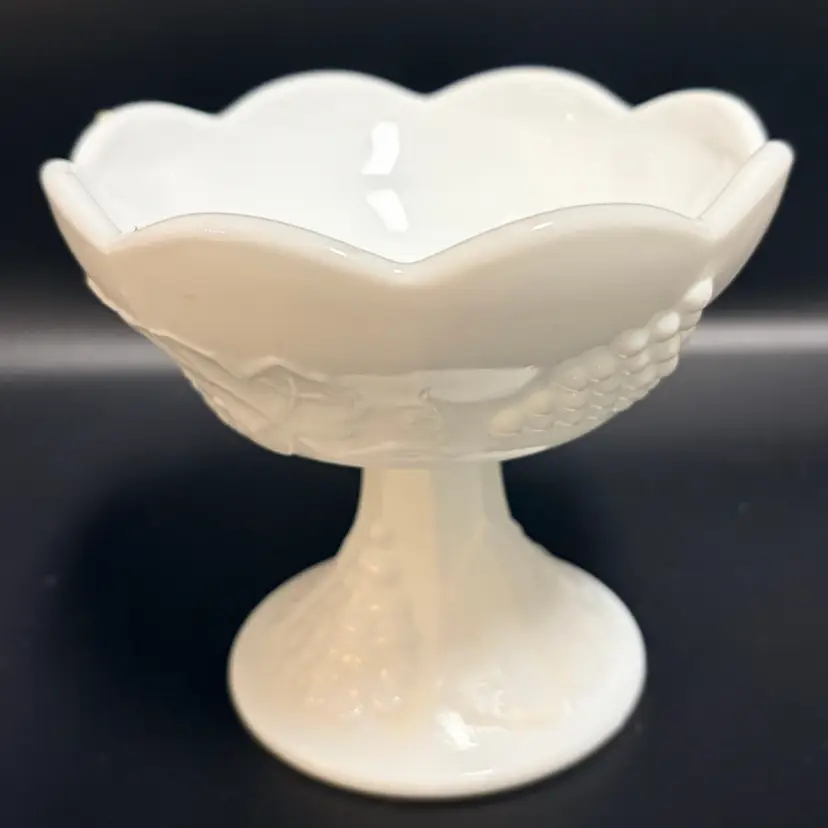 Vintage Indiana Glass "Colony Harvest"-Milk Glass -Scalloped- Pedestal Taper Candle Holder 4”