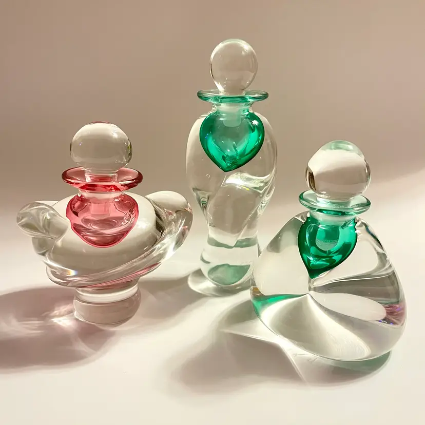 Hand Blown Art Glass Perfume Bottles - SET OF 3 - Vintage - SIGNED Emil R. '94