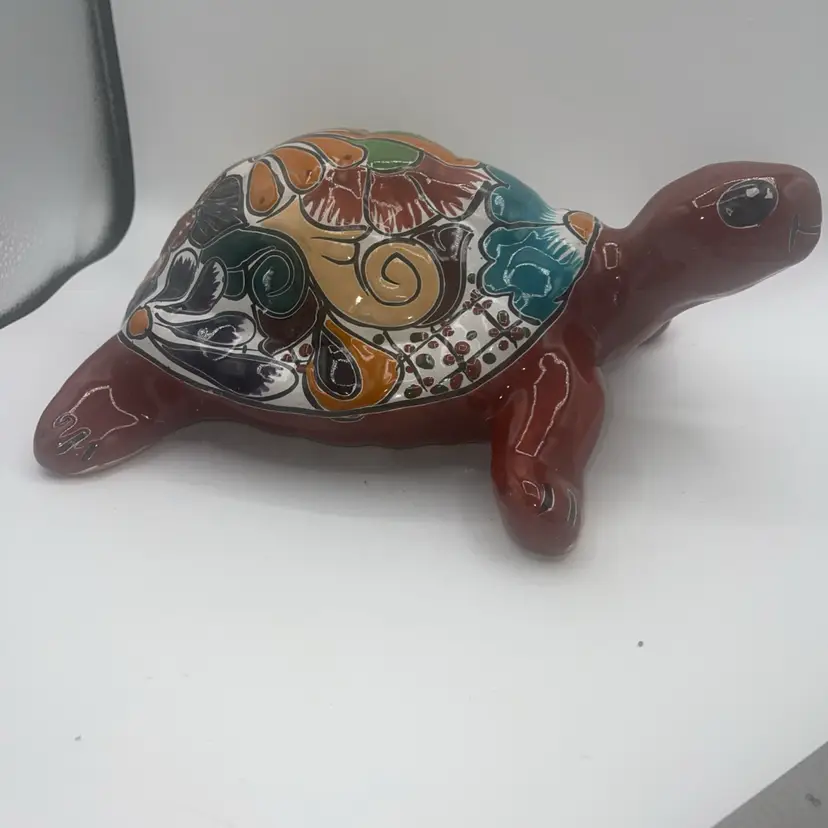 06-Mexican Talavera Pottery Turtle Sculpture 12” X 4.5” X 10”  With Tag
