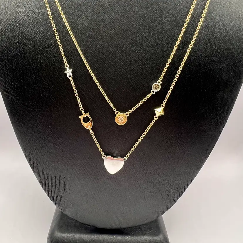 Vintage Coach Star Heart Open Circle Celestial Double Strand Necklace