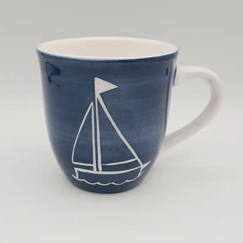 Trish Richman 1999 "By the Sea" Vintage Blue Sailboat Coffee Mug