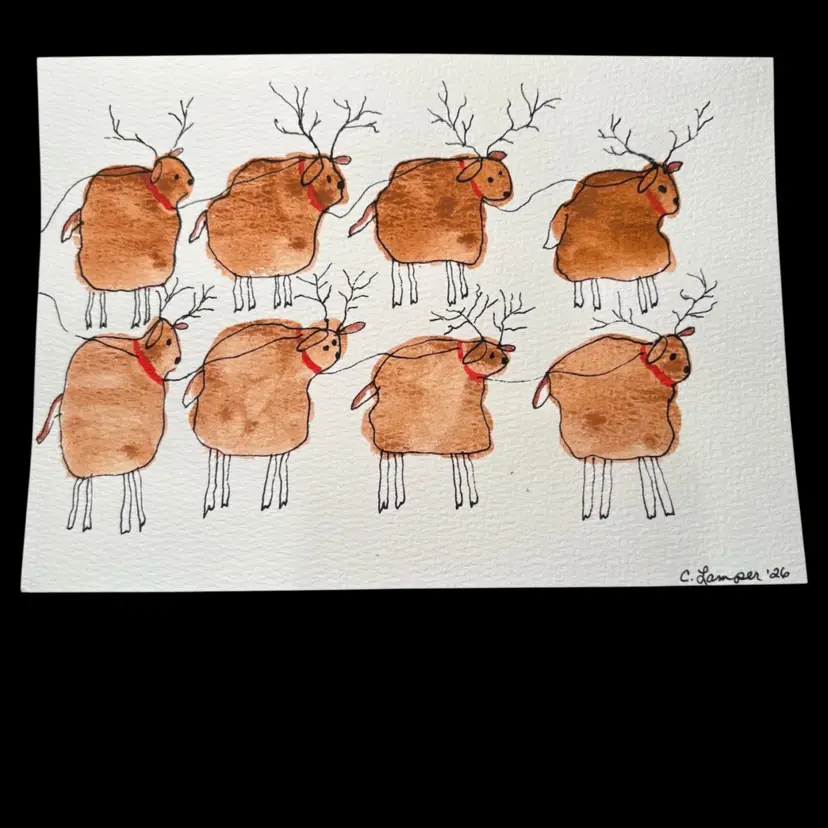 Blobby Reindeer - Two Original Watercolors - By Me