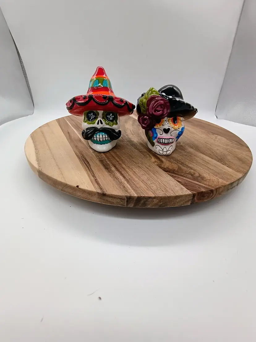 Blue Sky Clayworks Sugar Skull Salt and Pepper Shakers Day of the Dead Halloween.