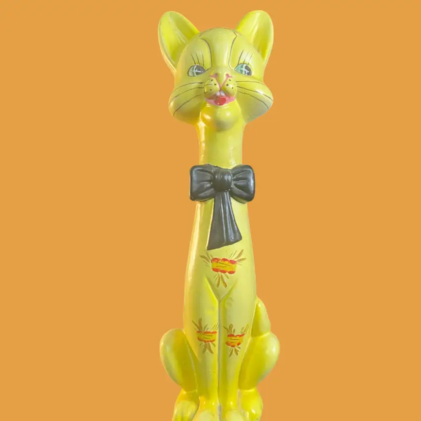 Imperfectly Perfect! AS IS Vintage Long-Neck Ceramic Cat Figurine, Definition of Kitsch-Staring at You Right Now!
