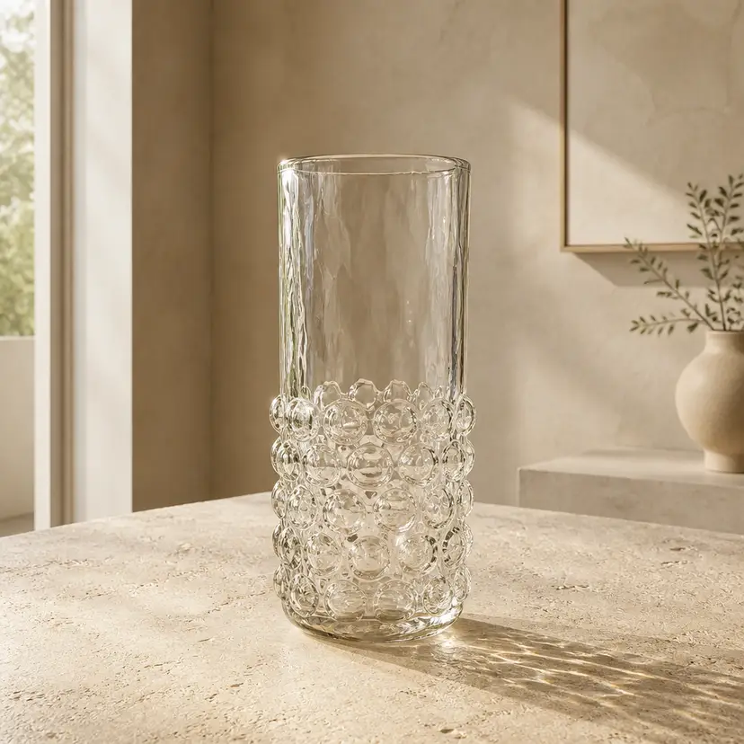 Pukeberg Sweden Crystal Art Glass Knob Textured Vase by Uno Westerberg, 7.5"