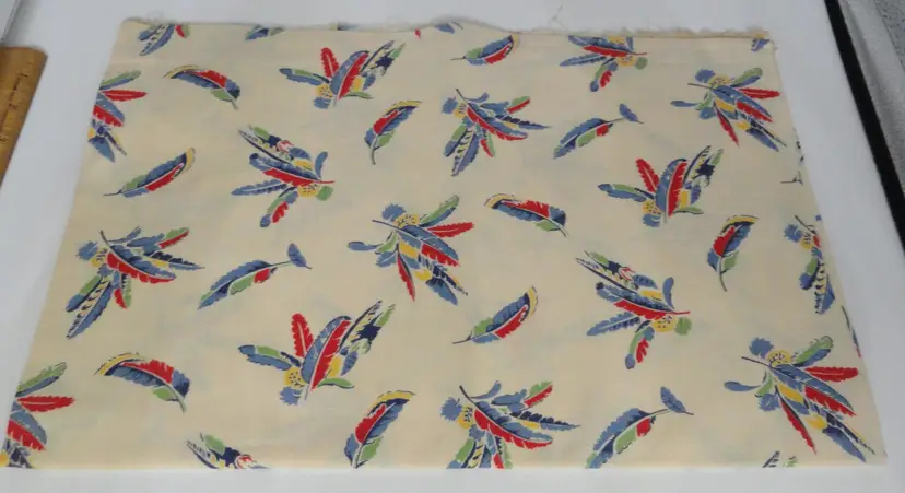 Feedsack Flour Bag Fabric ~ Full Open ~ Multicolor Feathers ~ Unique Piece
