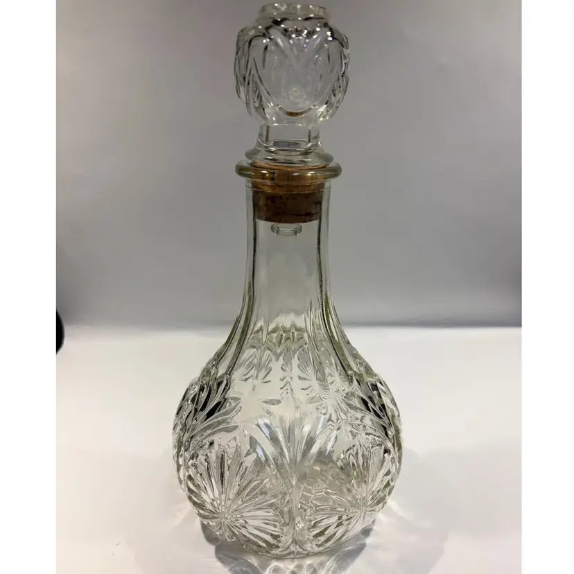 MCM Pressed Glass- Pinwheel and Starburst- Decanter w/ Original Stopper 10”