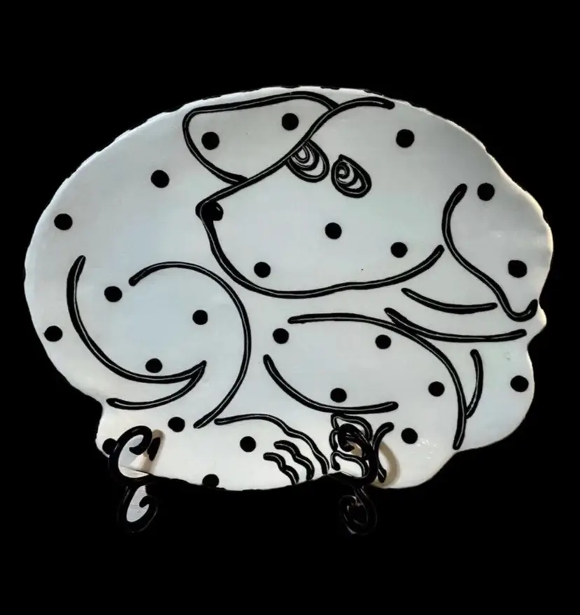 RARE Alison Palmer Pottery Ceramic Whimsical Dog Dalmatian Serving Tray Plate~SIGNED
