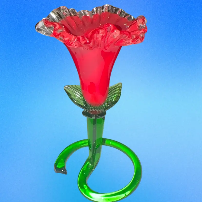 Hand Blown Art Glass Red Flower