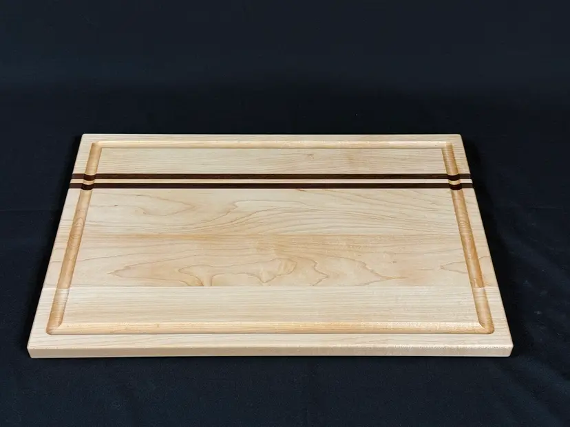 Maple Cutting Board with Offset Walnut Stripes