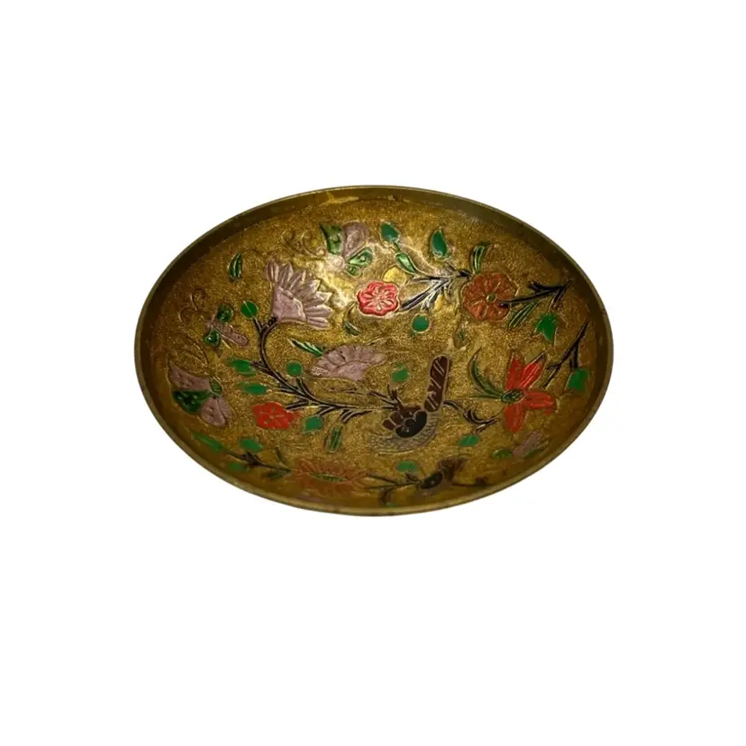 4” Diameter Cloisonné Enameled Brass Made In India Trinket Dish