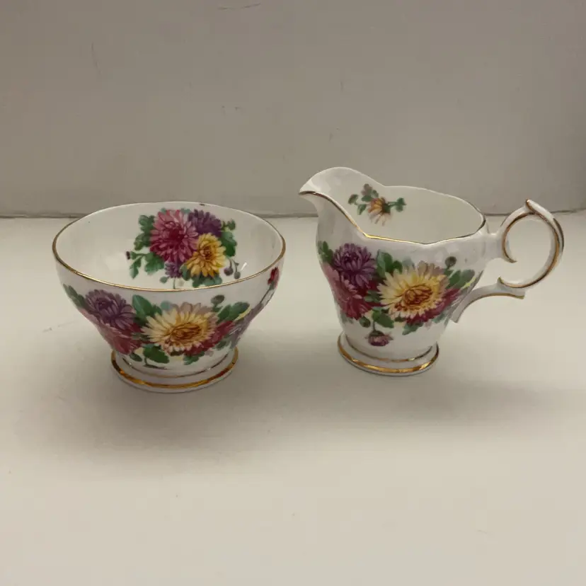 Queen Anne Autumn Glory Creamer And Sugar- mums