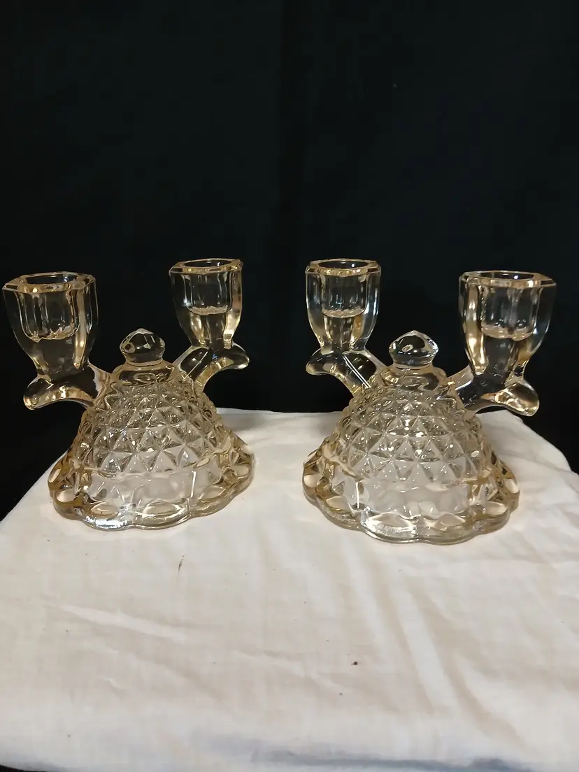 Champaign Tint Glass Katy Lace Edge Candle Holders