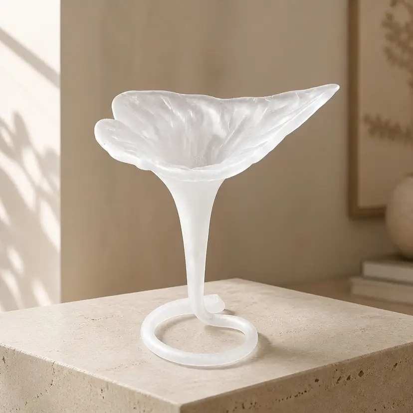 White Frosted Calla Lily Glass Vase, 10.25" Tall