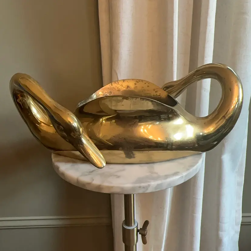 🔔 Vintage Solid Korean Brass Double Swan Jardiniere 15”x7”x5.5”