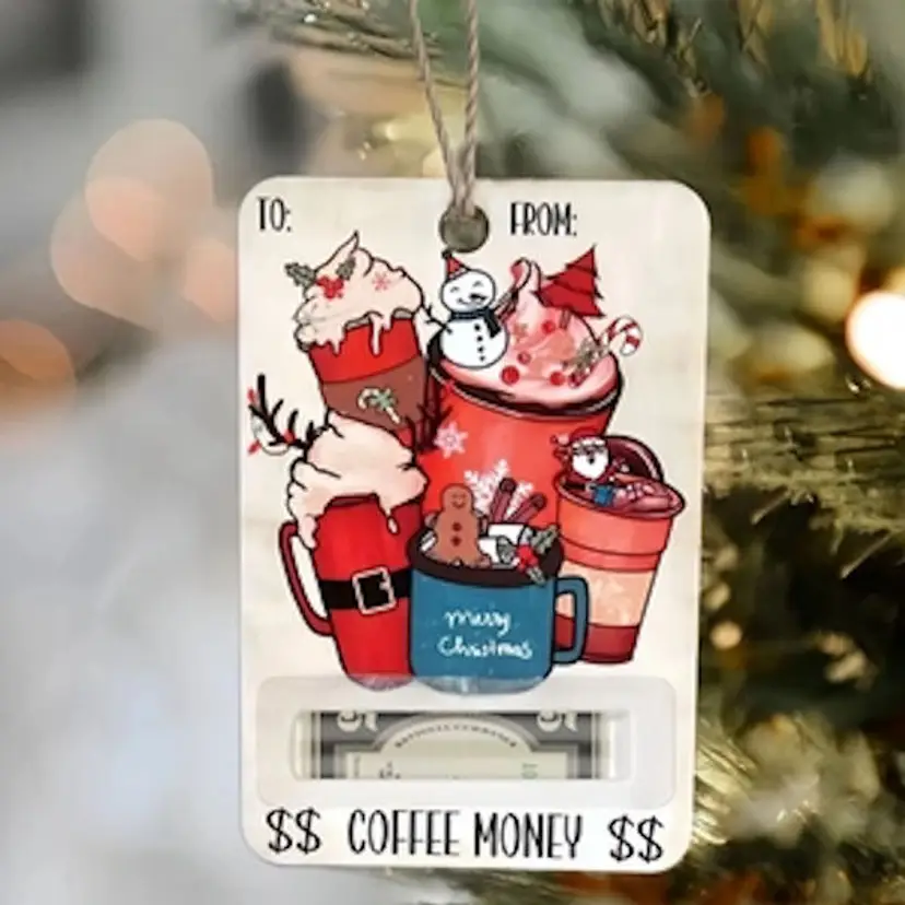 Christmas Wooden Money Holder Ornament NEW IN PACKAGE