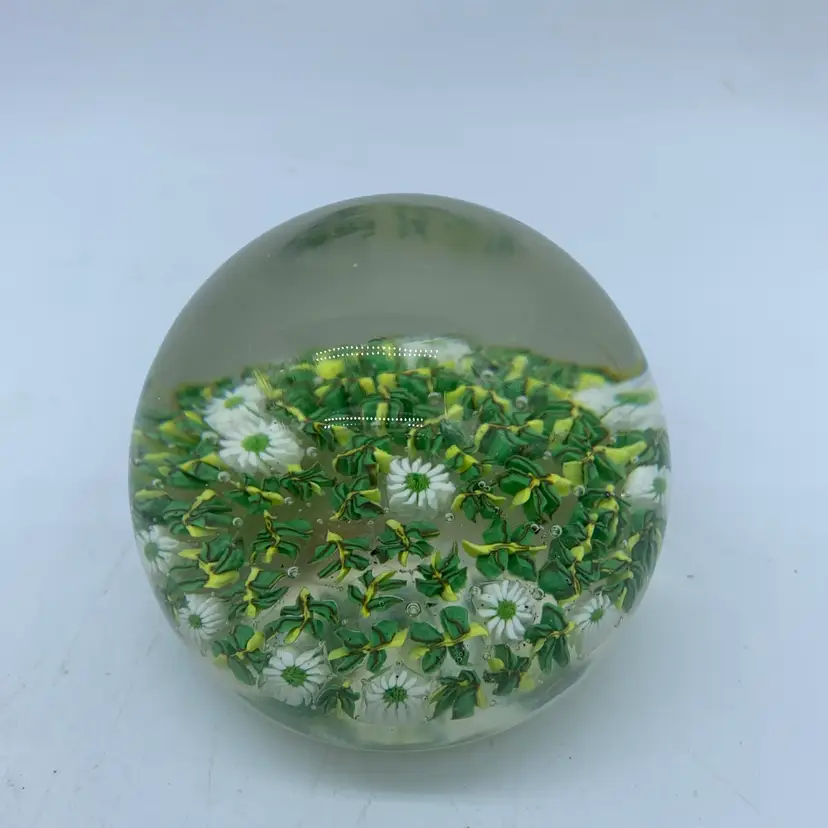 #0021 Mid-century Italian glass millefiori meadow paperweight.