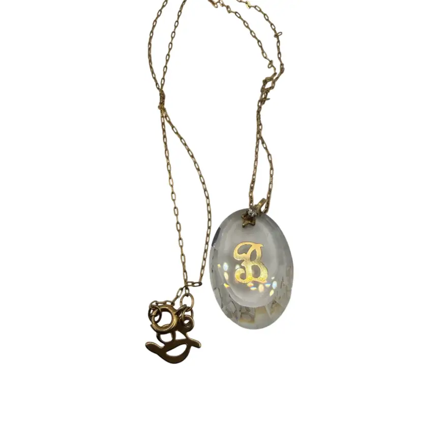 Vintage Glass And 14 K Gold Filled B Pendent And Chain - 16 Inches