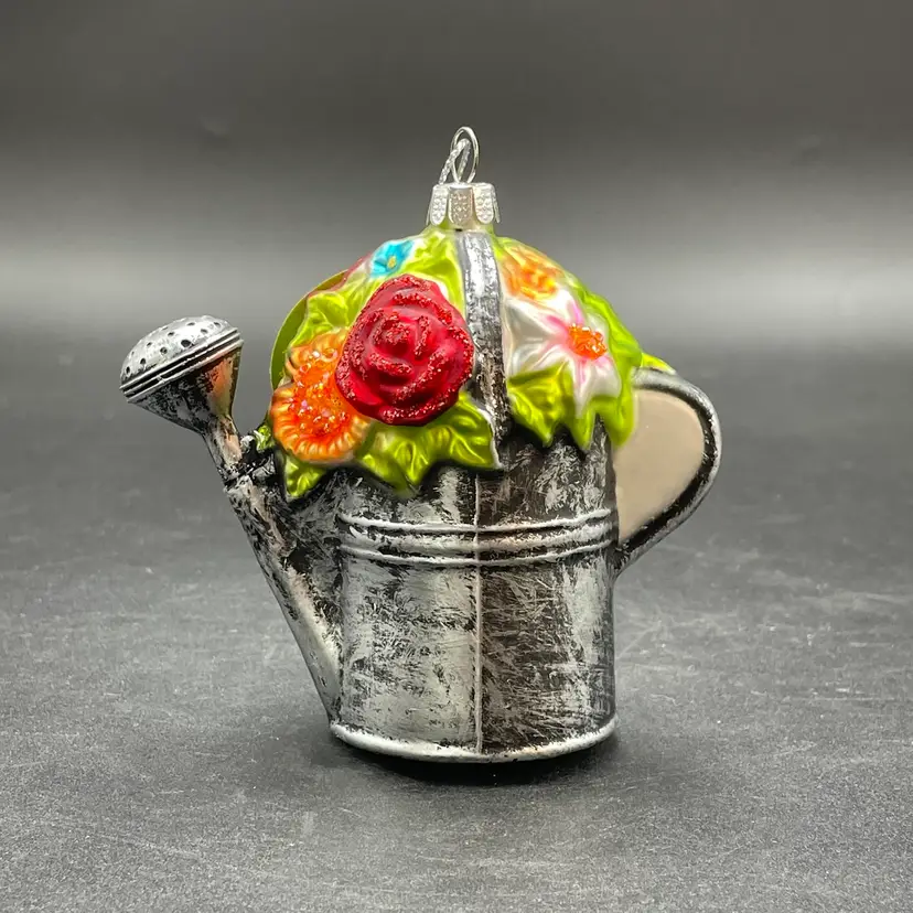 Ashland Glass Watering Can with Flowers Christmas Ornament Garden Gardener