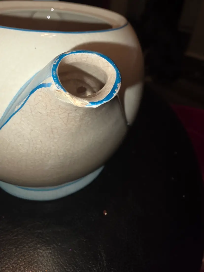 Vintage Blue-Trimmed Ceramic Teapot