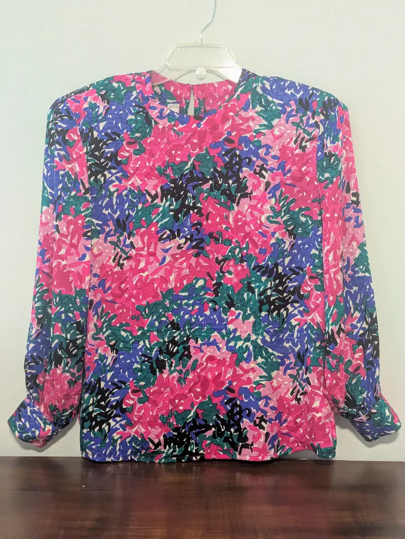 Vintage Doncaster 100% Silk Blouse - Vibrant Floral Abstract (Medium)